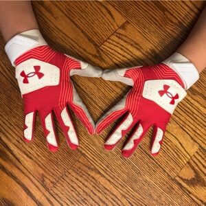 Under Armour Kids Red and White Batting Gloves